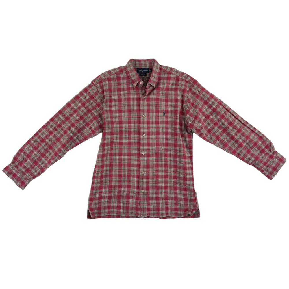Ralph Lauren Greggor Button Shirt Men's Size Medium Red Green Plaid 100%‎ Cotton